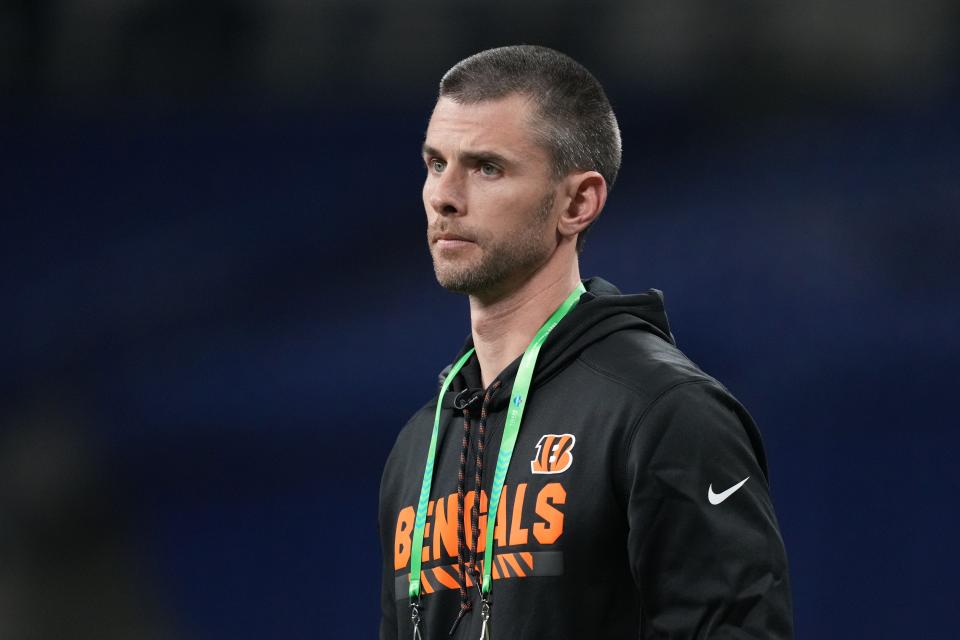 Cincinnati Bengals secondary coach Robert Livingston looks on during combine drills at Lucas Oil Stadium in Indianapolis on March 3, 2023. 
Colorado football's new defensive coordinator is expected to be Livingston, according to NFL Network's Ian Rapoport and others.