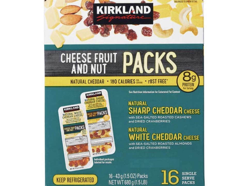 Kirkland's cheese, fruit, and nut packs at Costco.