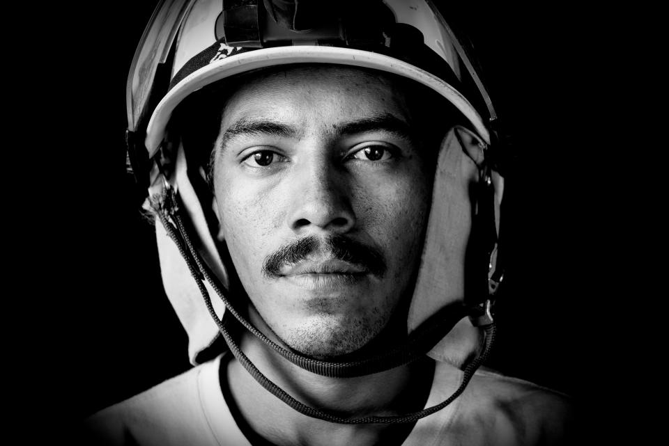 <p>Sargent Luis Aviles, a member of the Firemen Corp of Baja California Sur who volunteered as fireman, paramedic and rescuer after the 7.1 earthquake that hit Mexico on Sept. 19, 2017 poses on Sept. 25, 2017. (Photo: Omar Torres/AFP/Getty Images) </p>