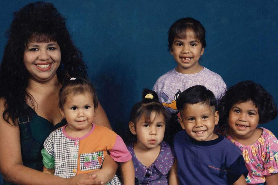 <p>Courtesy Innocence Project </p> Melissa Elizabeth Lucio (far left) with five of her 12 children.