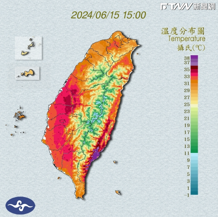 台東極端高溫39.1度。(圖／中央氣象署網站）