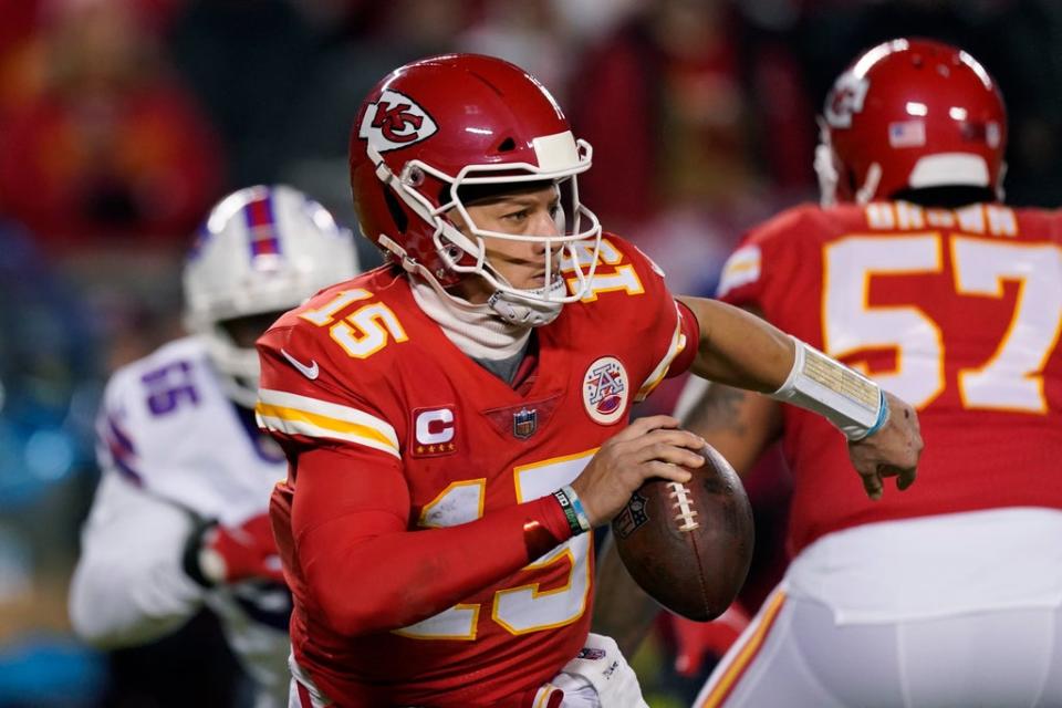 Patrick Mahomes led the Kansas City Chiefs to a fourth straight AFC Championship game with a 42-36 overtime win against the Buffalo Bills (AP Photo/Charlie Riedel) (AP)