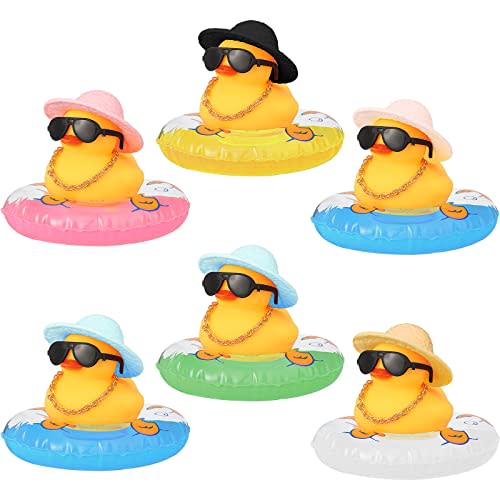 16 Pieces Rubber Ducks Car Duck Decoration Dashboard Decorations Yellow Duck Car Accessories with Mini Hat Swim Ring Necklace Sunglasses for Party Favors, Birthdays, Bath Time