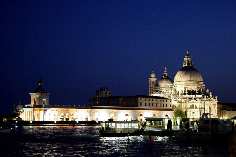 the domed building at night