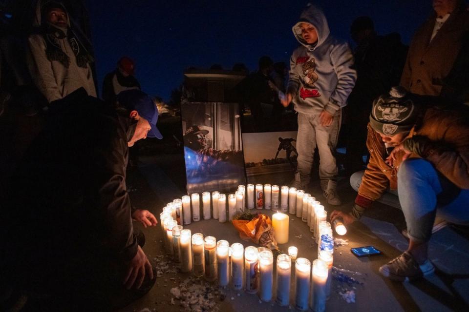 Mourners gather at a memorial for Tyre Nichols at Regency Community Skate Park in Sacramento, California on 30 January (AP)