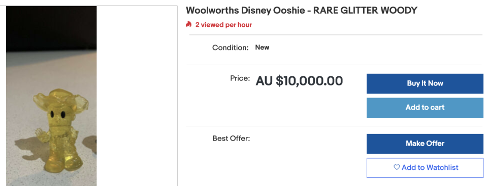 This Glitter Woody isn't rare, but is still up for sale for $10,000. Source: Ebay