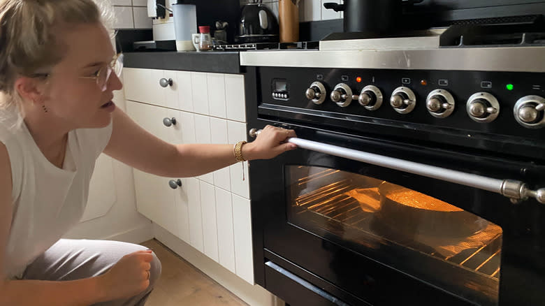 Woman baking a carrot cake