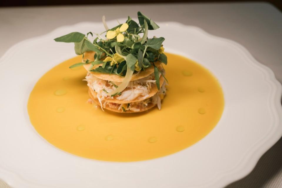 The Italian-and-French menu includes dishes such as Crab mille-feuille. Stefano Giovannini