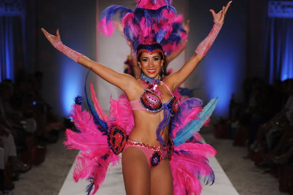 Showstopping swimsuits fit for a Vegas showgirl from Luli Fama at Miami Swim