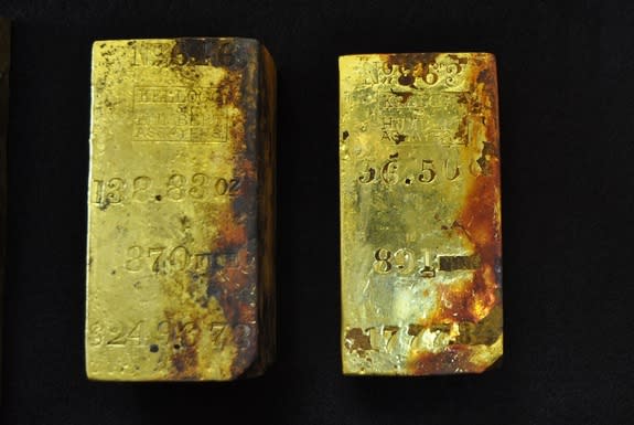 The gold bars recovered in April 2014 during Odyssey Marine Exploration’s first reconnaissance dive to the SS Central America shipwreck were stamped with various assayer’s marks.