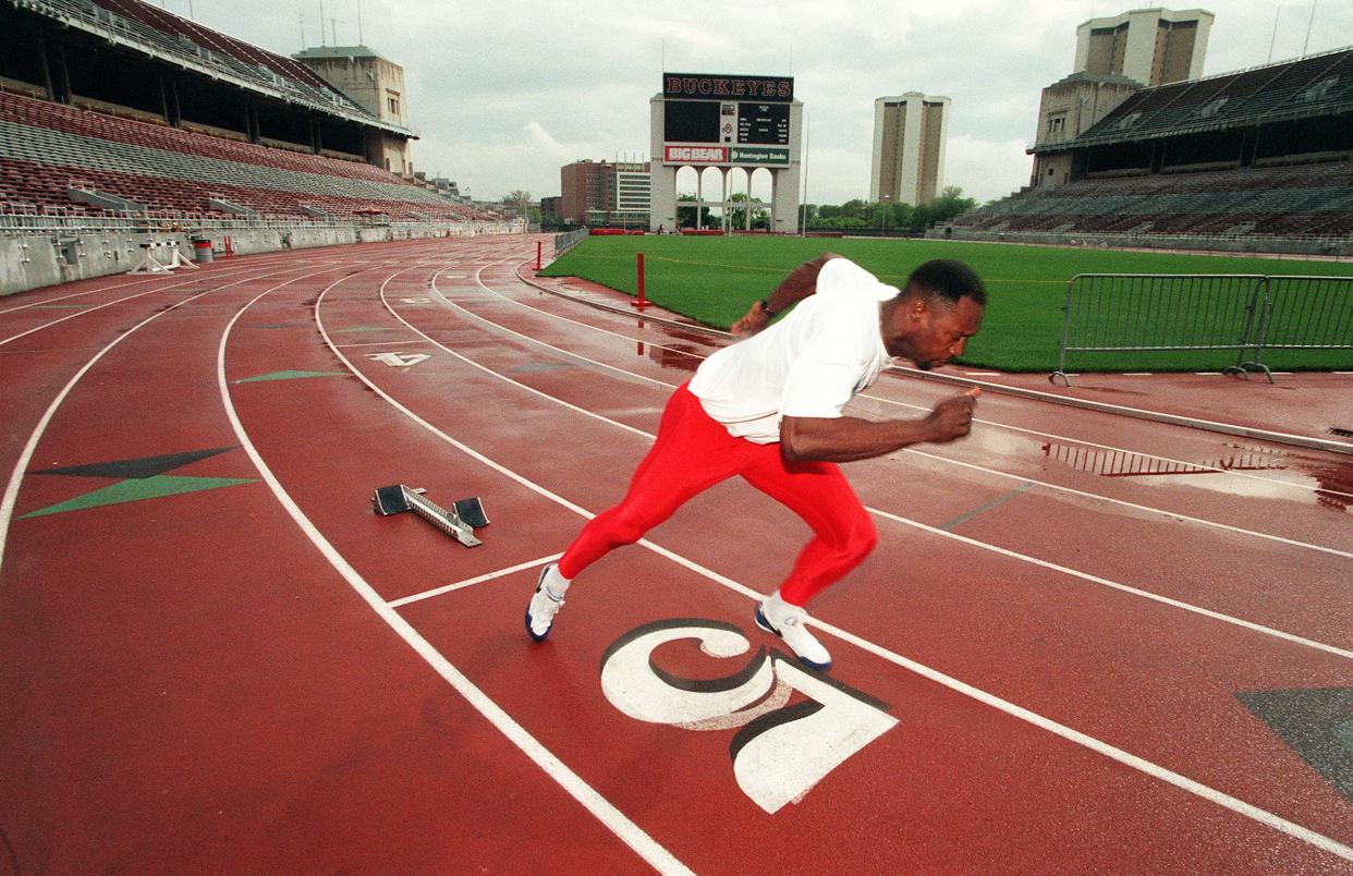 Butch Reynolds ran 43.29 to set the 400-meter world record in 1988.