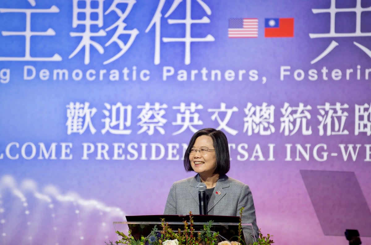 Taiwan’s president Tsai Ing-wen speaks during a dinner reception in New Yor (AP)