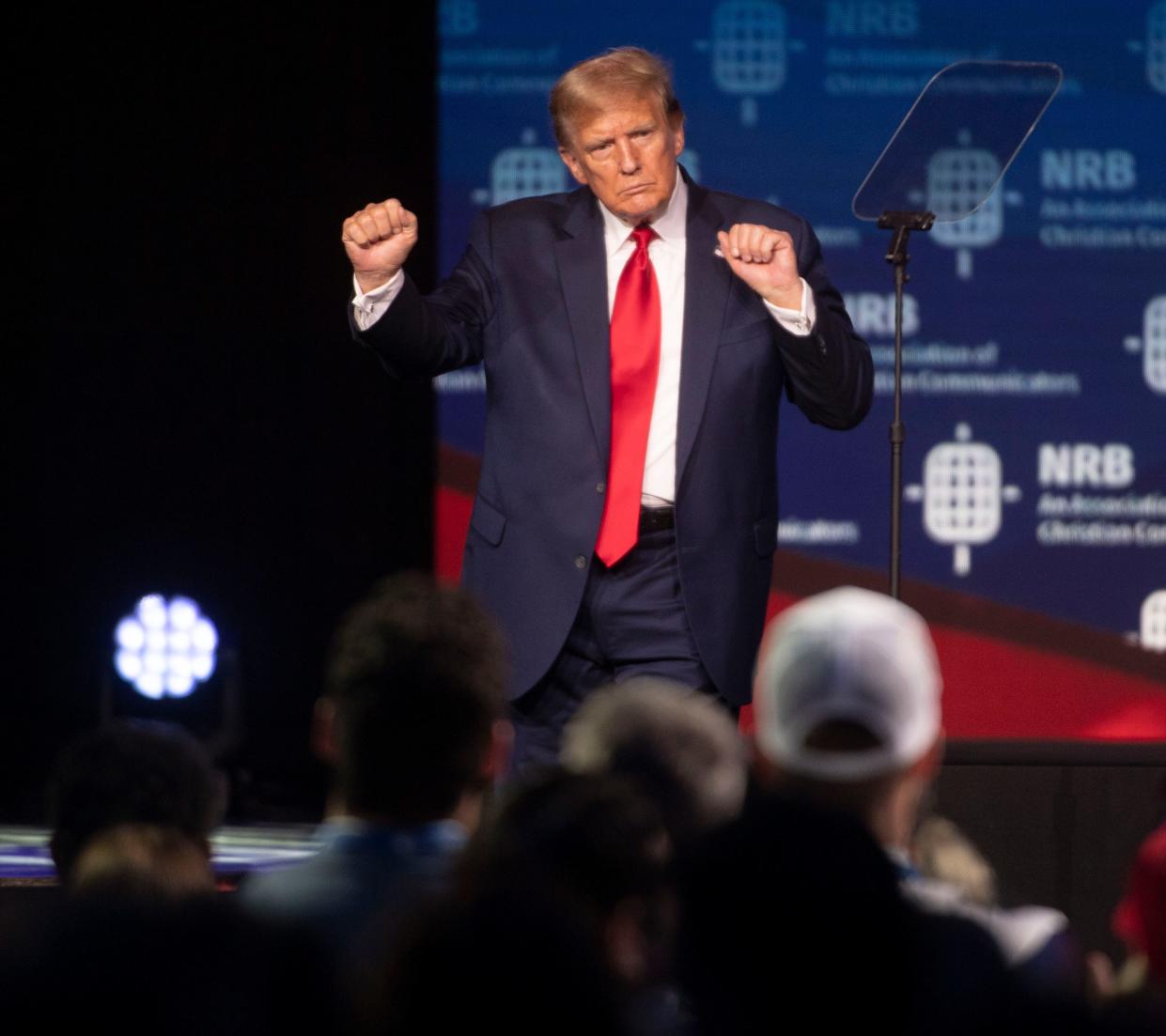 Former President Donald Trump addresses the 2024 NRB International Christian Media Convention sponsored by the National Religious Broadcasters association in Nashville, Tenn., last week.