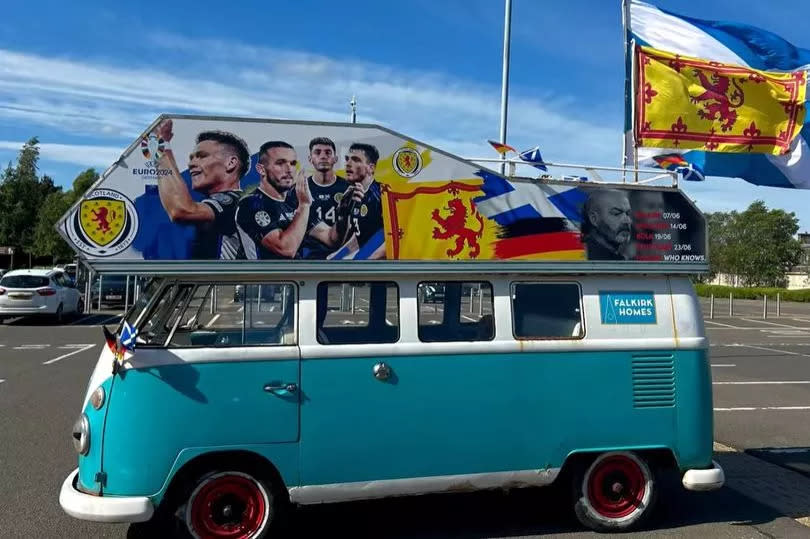 The VM campervan is decked out in Scotland flags