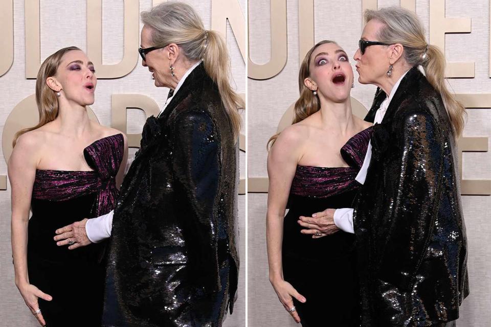 <p>David Fisher/Shutterstock</p> Amanda Seyfried and Meryl Streep 81st Annual Golden Globe Awards, Arrivals, Beverly Hilton, Los Angeles