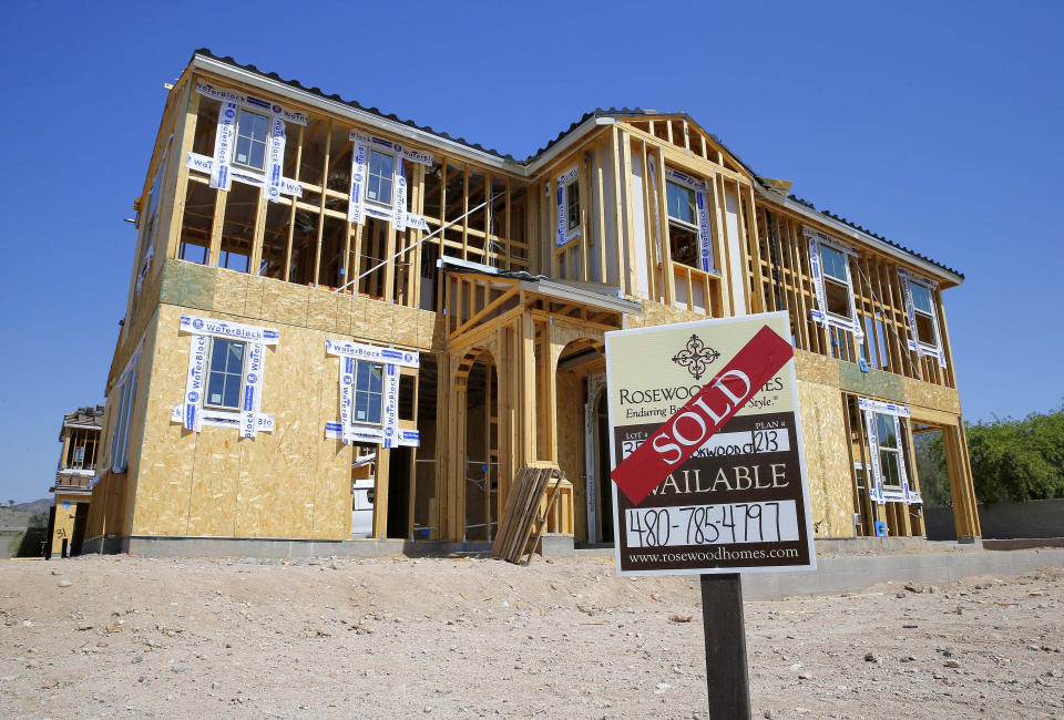 Photo shows a new home under construction in Phoenix. (Matt York, AP Photo)