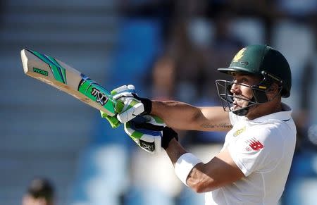 Cricket - New Zealand v South Africa - second cricket test match - Centurion Park, Centurion, South Africa - 28/8/2016. South Africa's Faf du Plessis plays a shot. REUTERS/Siphiwe Sibeko