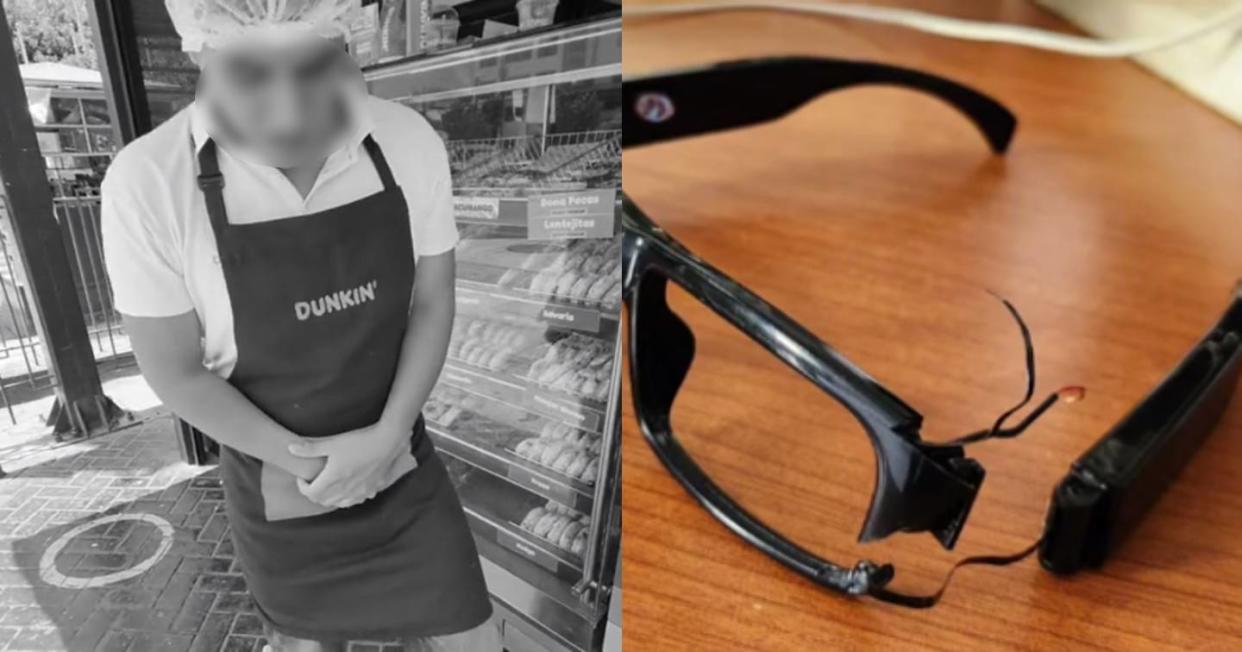 Cajero de Dunkin Donuts llevaba unos lentes con cámara para grabar sus datos bancarios de los clientes. Foto: Captura de video TikTok vía @alexisalejosro