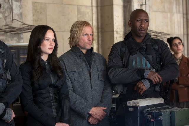 <p>Album/Alamy</p> Jennifer Lawrence, Woody Harrelson and Mahershala Ali in 'The Hunger Games: Mockingjay - Part 2' (2015)