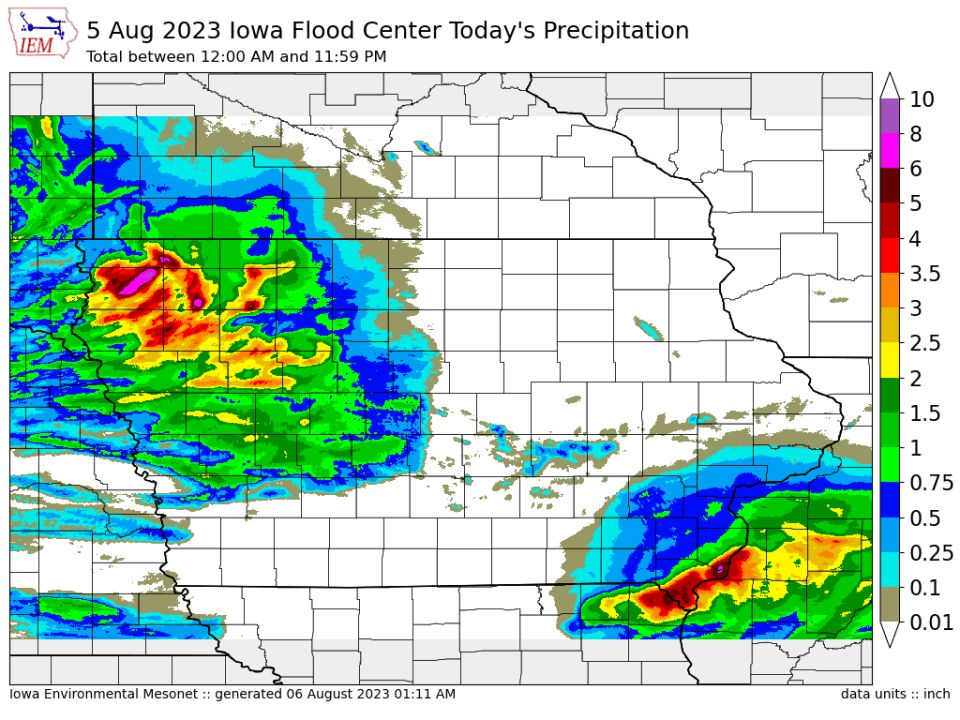 Saturday's precipitation in Iowa.