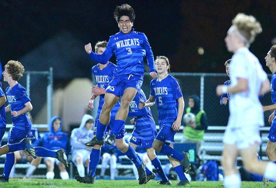 Williamsport's Josef Marthony Ricafort celebrates after scoring the first goal of the 1A West Region II quarterfinal against Boonsboro Wednesday.