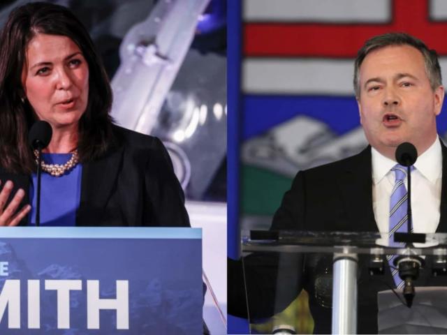 UCP leadership candidate Danielle Smith says it's inappropriate for Premier Jason Kenney to criticize her top priority legislation, the Alberta Sovereignty Act, before he has seen the bill.  (Jeff McIntosh/The Canadian Press, Dave Chidley/The Canadian Press - image credit)