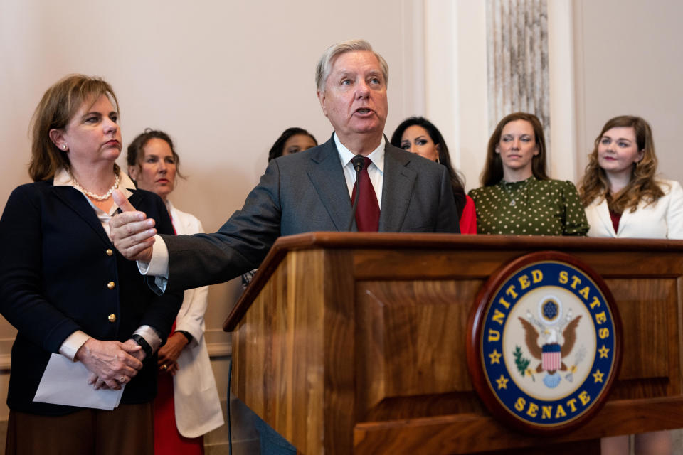 Sen. Lindsey Graham speaks during his news conference on Capitol Hill on Tuesday, Sept. 13, 2022. / Credit: Bill Clark/CQ-Roll Call, Inc via Getty Images