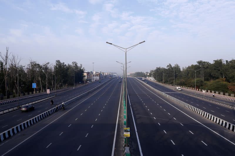 A general view shows an almost empty highway during lockdown by the authorities to limit the spreading of coronavirus disease (COVID-19), in New Delhi