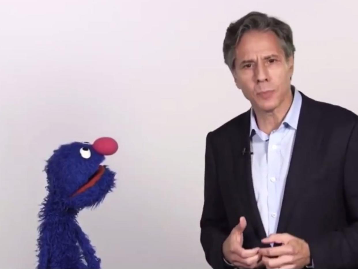 Anthony Blinken, rumoured to be appointed as the next US Secretary of State, in an appearance on Sesame Street in 2016  (Sesame Street/Twitter/@ABlinken)