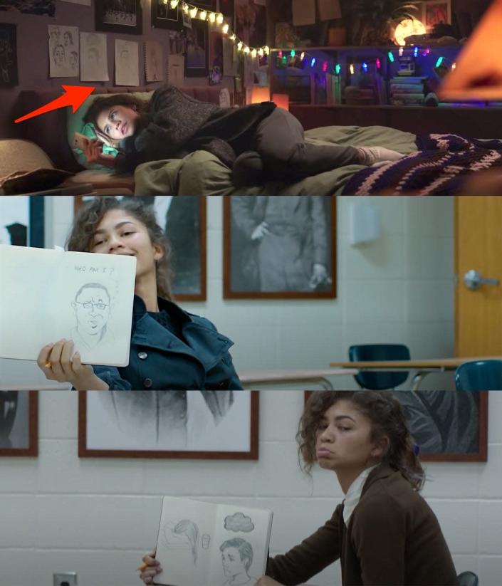 Zendaya holding up sketches in &quot;Spider-Man: Homecoming.&quot;