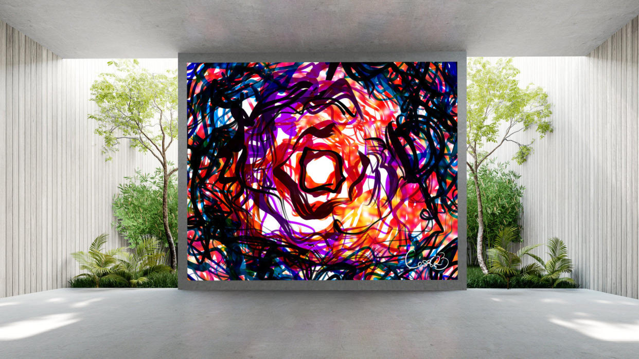  The Alfalite AlfaArt digital art LED in bright colors in a corporate lobby. 