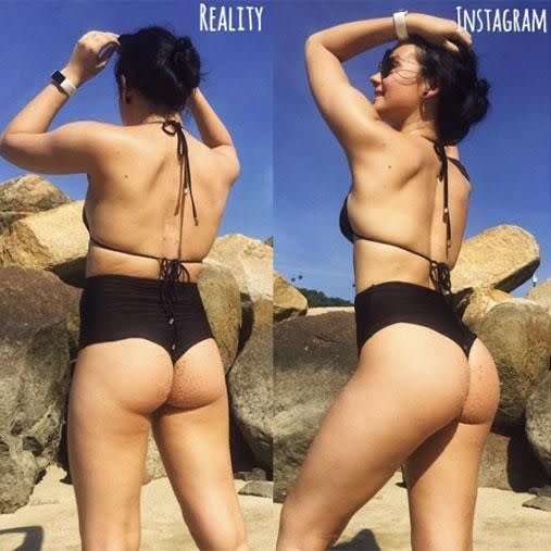 Sarah Puhto poses in a black bikini