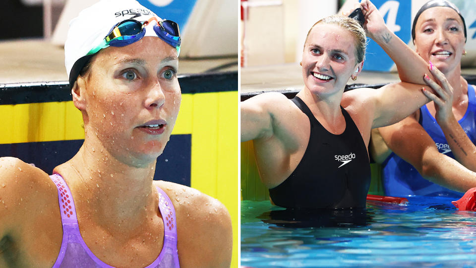 Emma McKeon and Ariarne Titmus in the swimming pool.