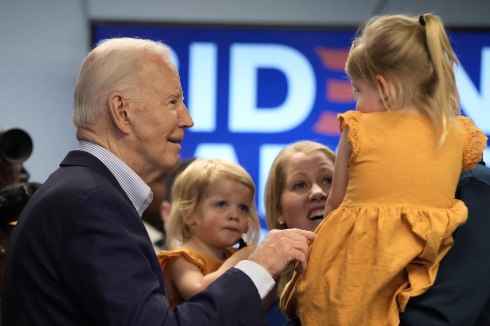 President Joe Biden greets people after speaking at the Washoe Democratic Party Office in Reno, Nev., Tuesday March 19, 2024. (AP Photo/Jacquelyn Martin)