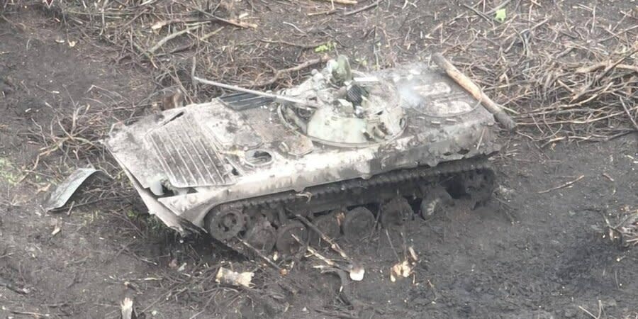 A destroyed Russian tank