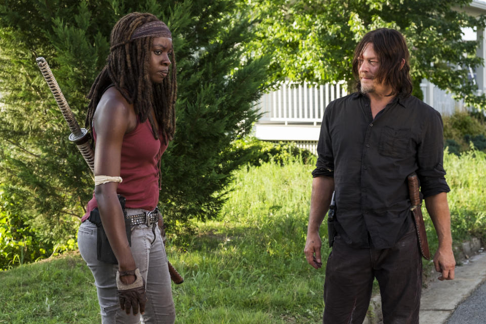 <p>Danai Gurira as Michonne, Norman Reedus as Daryl Dixon in AMC’s <i>The Walking Dead</i>.<br>(Photo: Gene Page/AMC) </p>