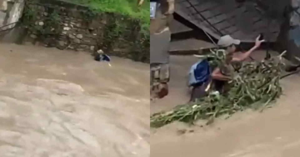 Hombre se salva al ser arrastrado por un arroyo en Hidalgo y se toma una selfie. Foto: Captura de video TikTok vía @AlexGalvezQ