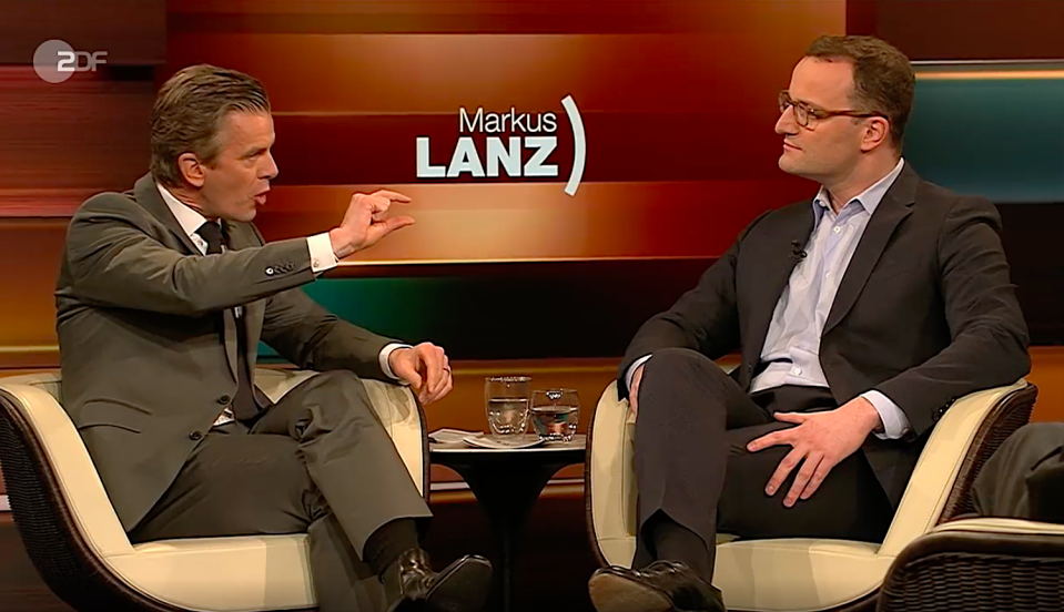 Moderator Markus Lanz und CDU-Politiker Jens Spahn lieferten sich ein Wortgefecht über die Flüchtlings-Obergrenze. (Bild: ZDF/Screenshot)