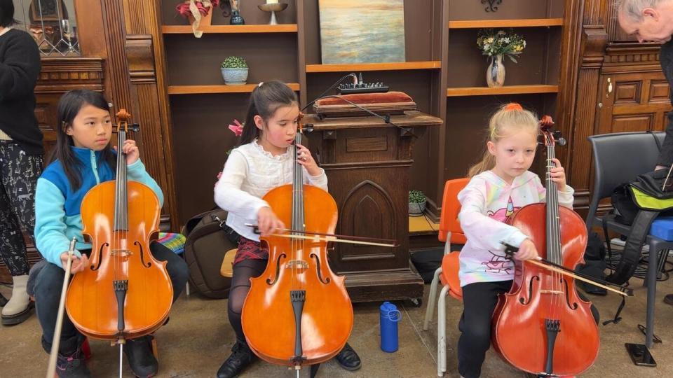 Children in the Montreal area learn to play the cello, one note at a time.  