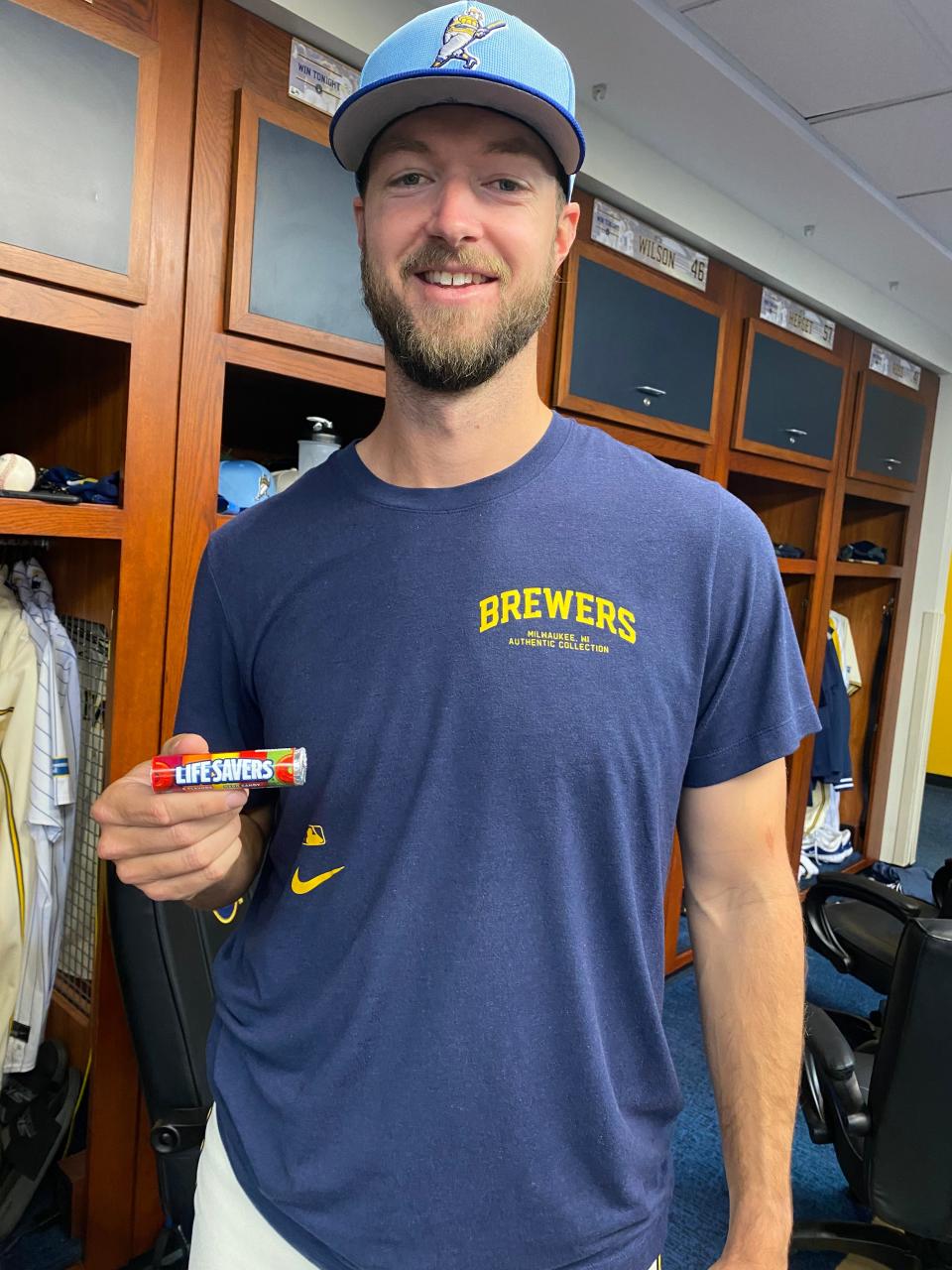 Brewers pitcher Colin Rea says he probably hasn't had Life Savers since he was in third grade, but they're easy to find in the Brewers clubhouse.