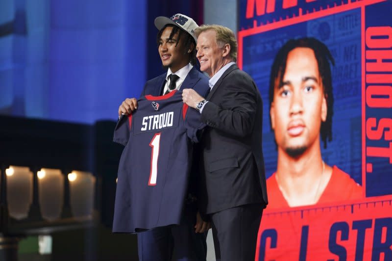 Quarterback C.J. Stroud, the No. 2 overall pick in the 2023 NFL Draft, made his Houston Texans preseason debut Thursday in Foxborough, Mass. File Photo by Kyle Rivas/UPI