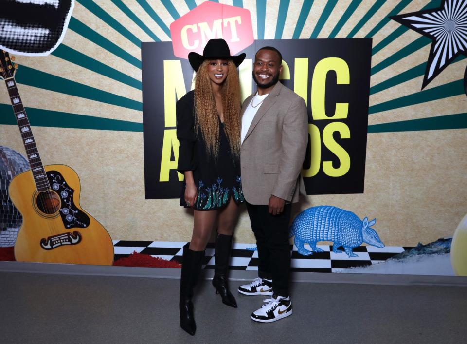 Tiera Kennedy and Kamren Kennedy attend the 2024 CMT Music Awards.