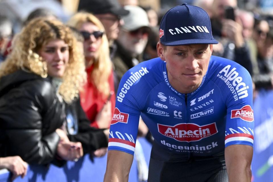 Dutch Mathieu van der Poel of AlpecinDeceuninck pictured at the start of stage 3 of the TirrenoAdriatico cycling race from Follonica to Foligno 216 km in Italy Wednesday 08 March 2023 BELGA PHOTO DIRK WAEM Photo by DIRK WAEM  BELGA MAG  Belga via AFP Photo by DIRK WAEMBELGA MAGAFP via Getty Images