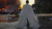 <p>The final third of the film on Scarif seems to be the area most heavily reworked in the reshoots. This moment with Ben Mendelsohn’s Director Krennic coming ashore didn’t make it to cinemas. Shame. Credit: Lucasfilm/Disney </p>