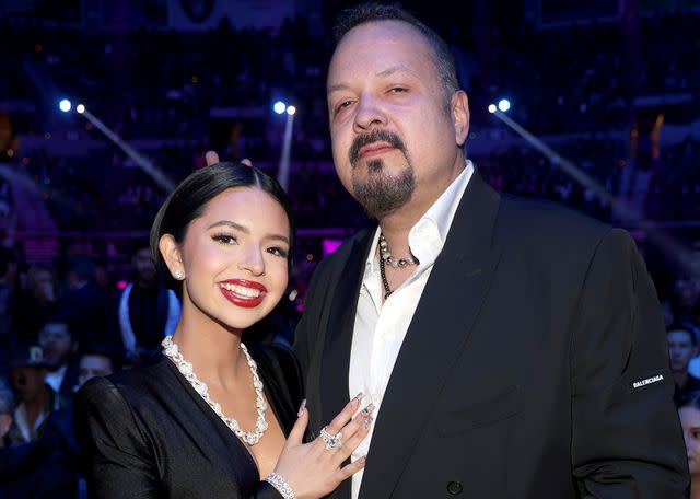 <p>Rodrigo Varela/Getty</p> Angela Aguilar and Pepe Aguilar attend The 23rd Annual Latin Grammy Awards on November 17, 2022 in Las Vegas, Nevada.