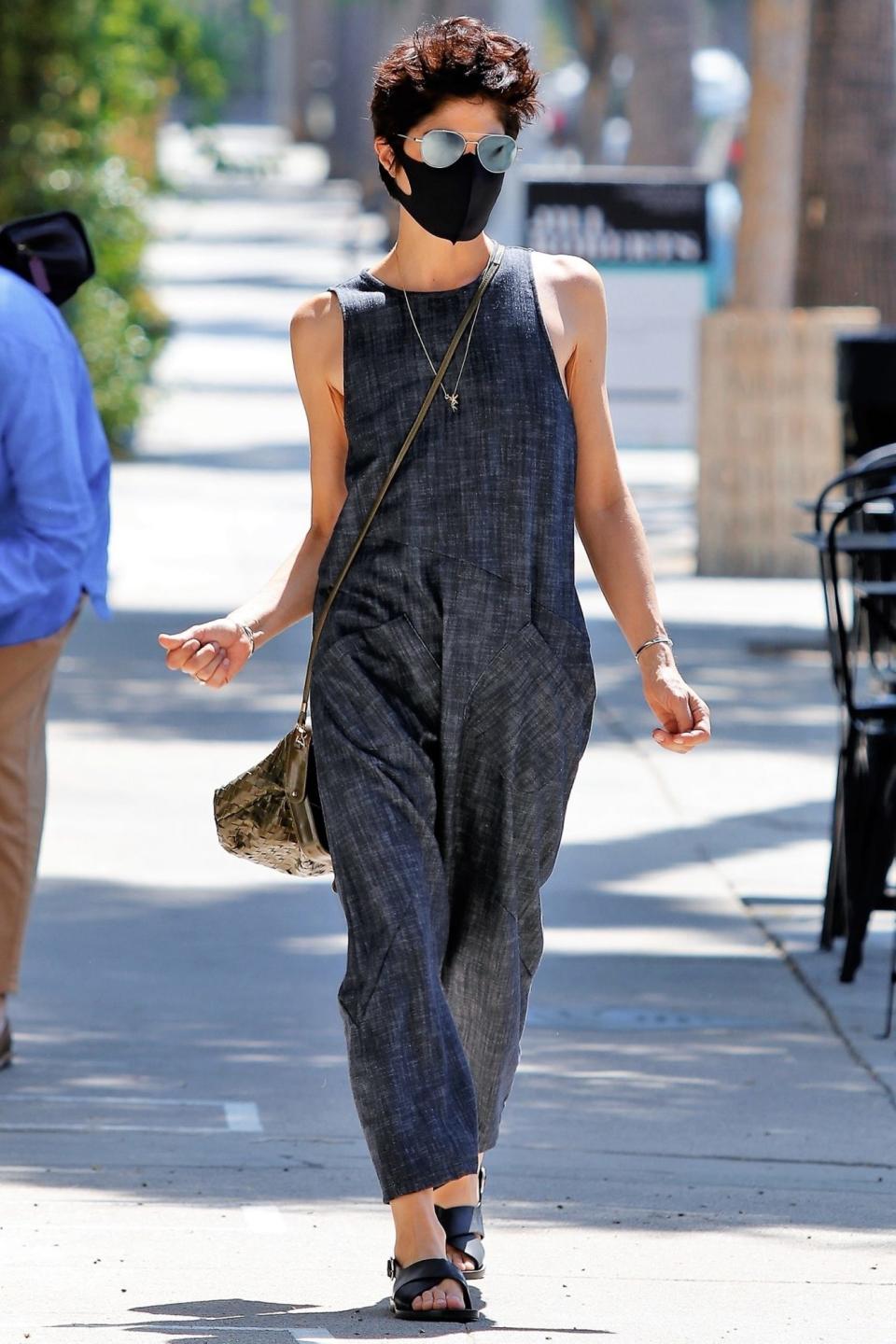 <p>Selma Blair shows off her street style in a black jumpsuit on Thursday in L.A.</p>