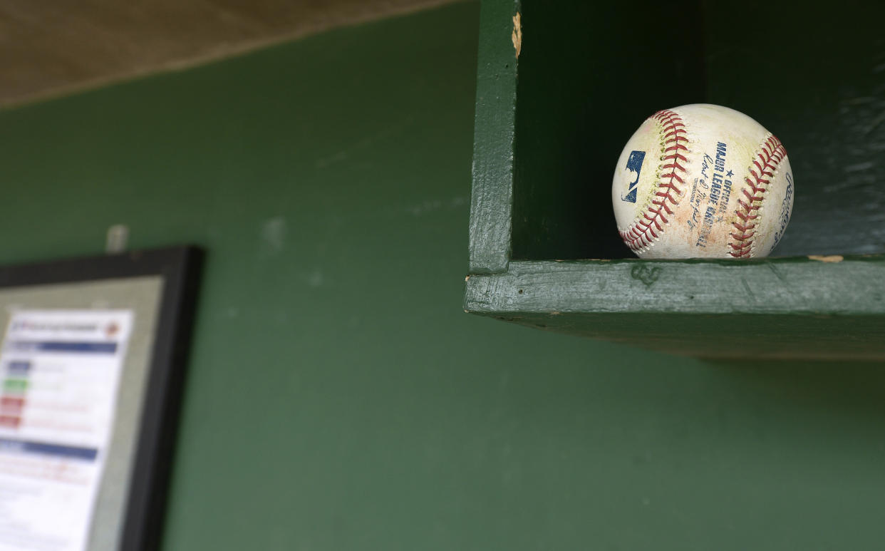 Generic shot of baseball in dugout.