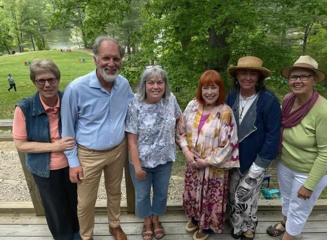 From left to right are Gail Busby, Lindsey Moore, Celie Watt, Kathy Bates, Kathi Lehew and Brth Cook after filming "Summer Camp" at Cam Pinnacle.