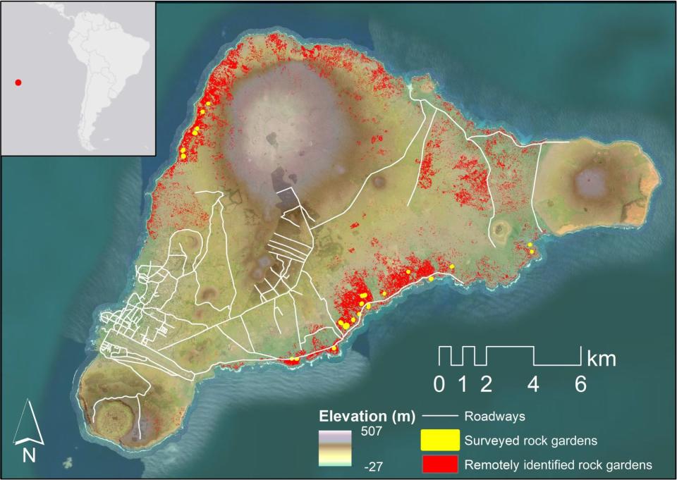 Datos satelitales de la isla de Pascua utilizados en el estudio de Science Advances para establecer las áreas agrícolas | Davis, Dylan S., et al. (2024)