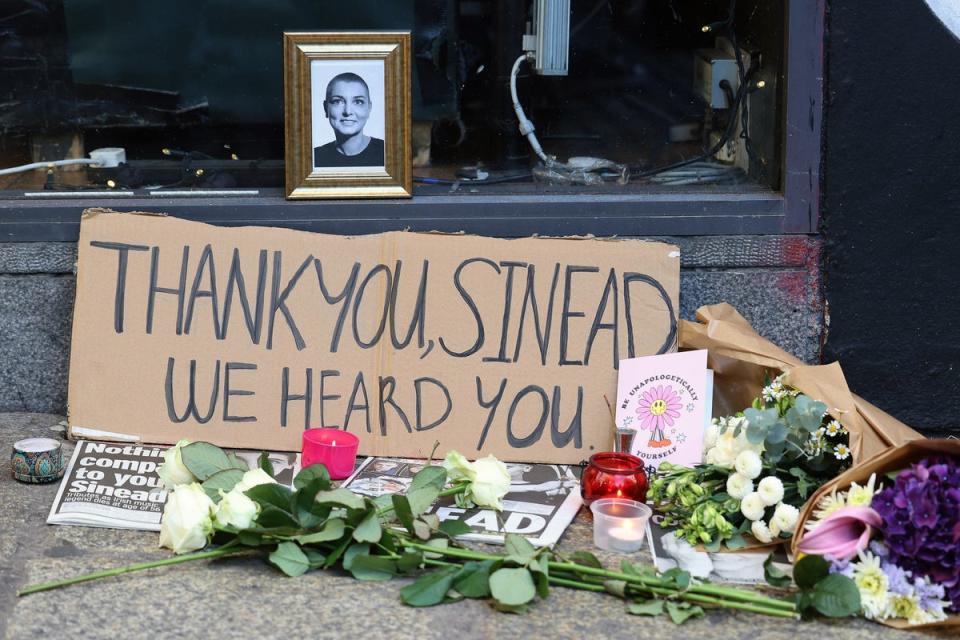 Tributes to Sinead O’Connor at the Irish Rock ‘n’ Roll Museum in the Temple Bar area of Dublin (Damien Eagers/PA) (PA Wire)